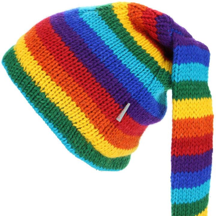 Wool Knit 'Tinky Winky' Tail Beanie Hat - Rainbow