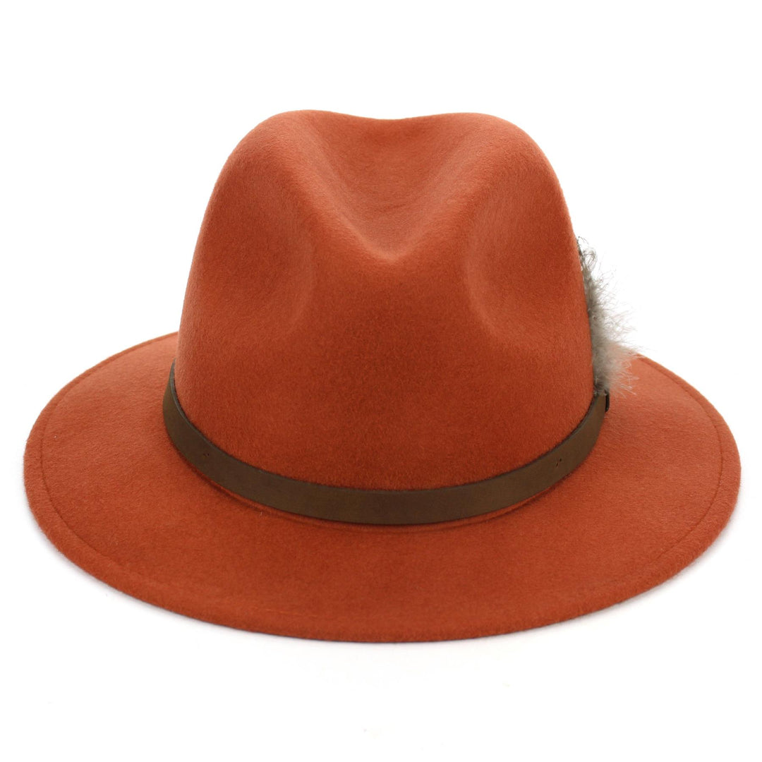 Wool Felt Fedora with Feather - Burnt Orange