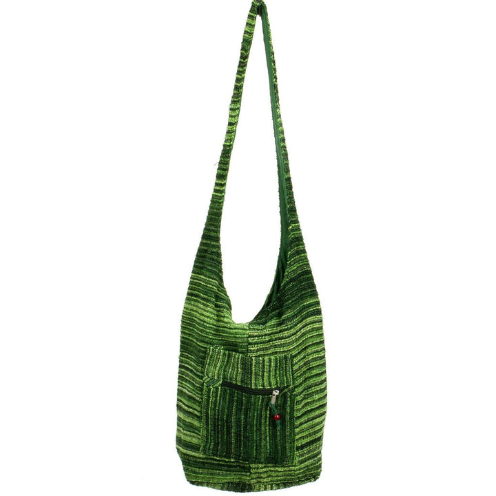 Striped Chenille Sling Shoulder Bag - Green