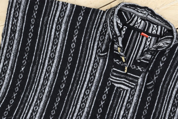 Brushed Cotton Long Hooded Poncho - Black Diamond