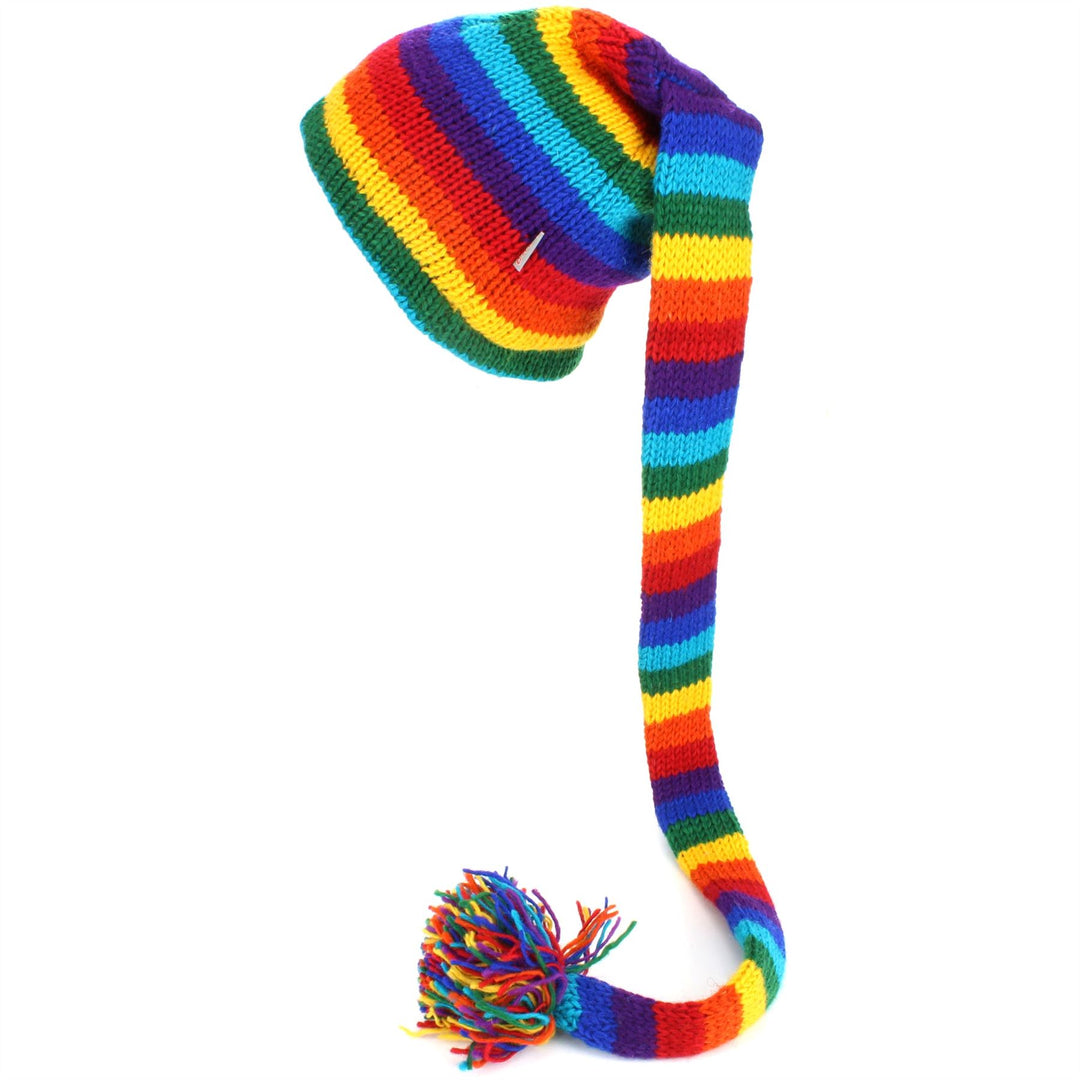 Wool Knit 'Tinky Winky' Tail Beanie Hat - Rainbow