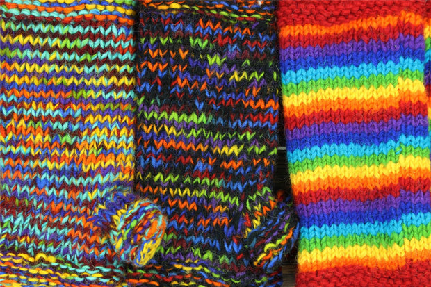 Hand Knitted Wool Arm Warmer - SD Black Rainbow