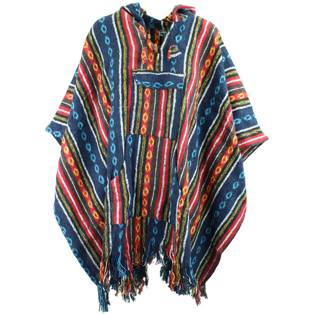 Brushed Gheri Cotton Poncho - 02 Blue Red