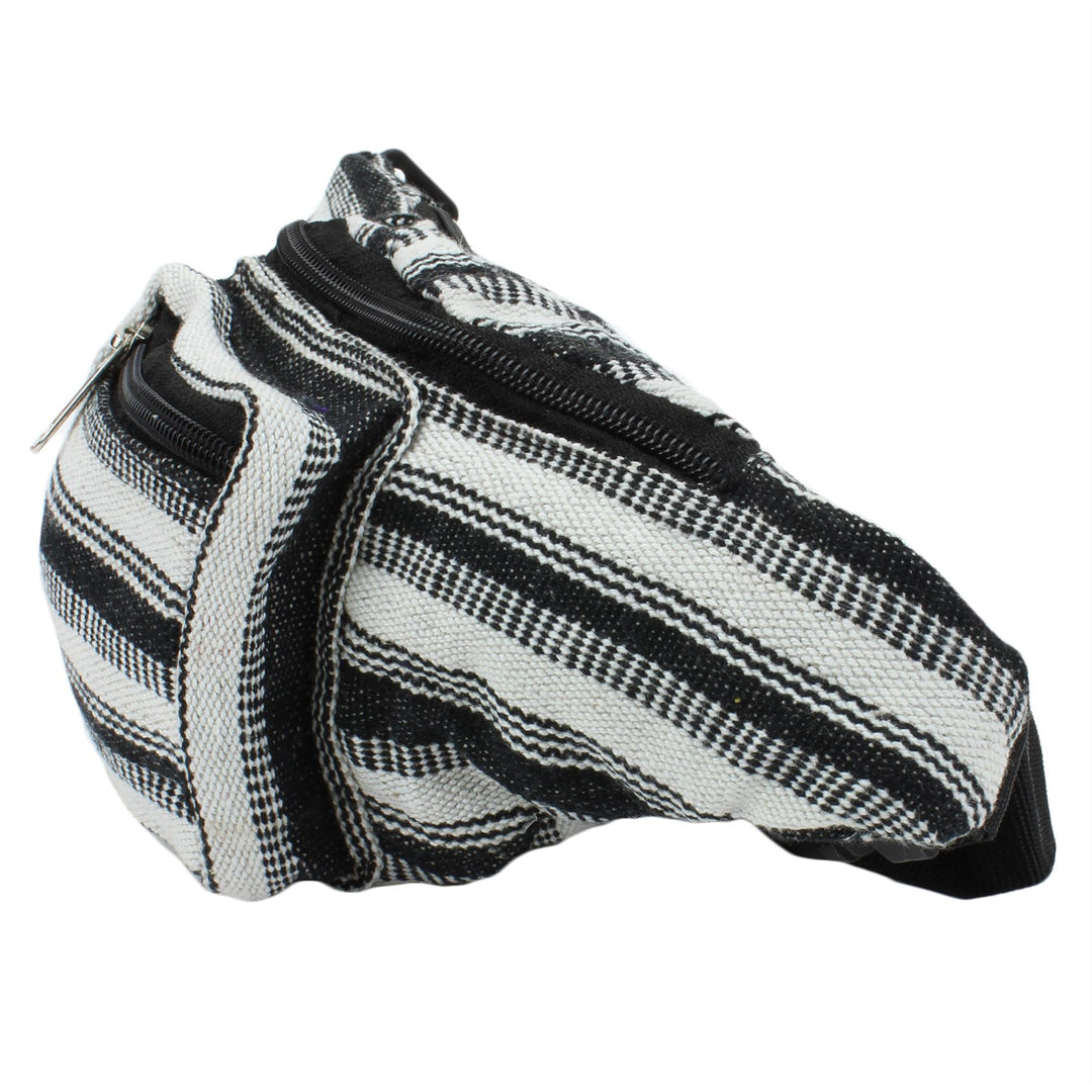 Canvas Bum Bag Money Belt Fanny Pack Black & White