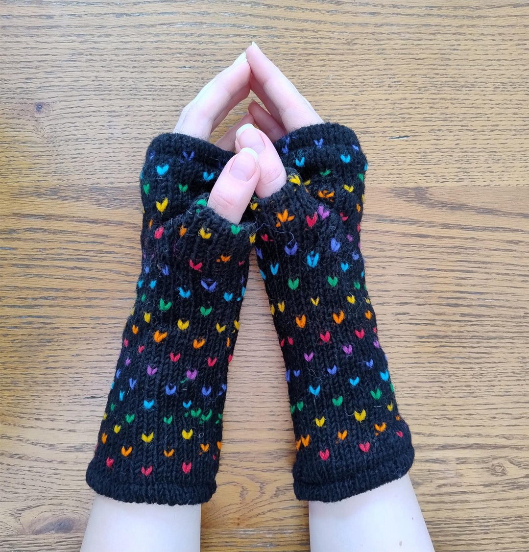 Wool Knit Fleece Lined  Wrist Warmers - Tik Tik Black