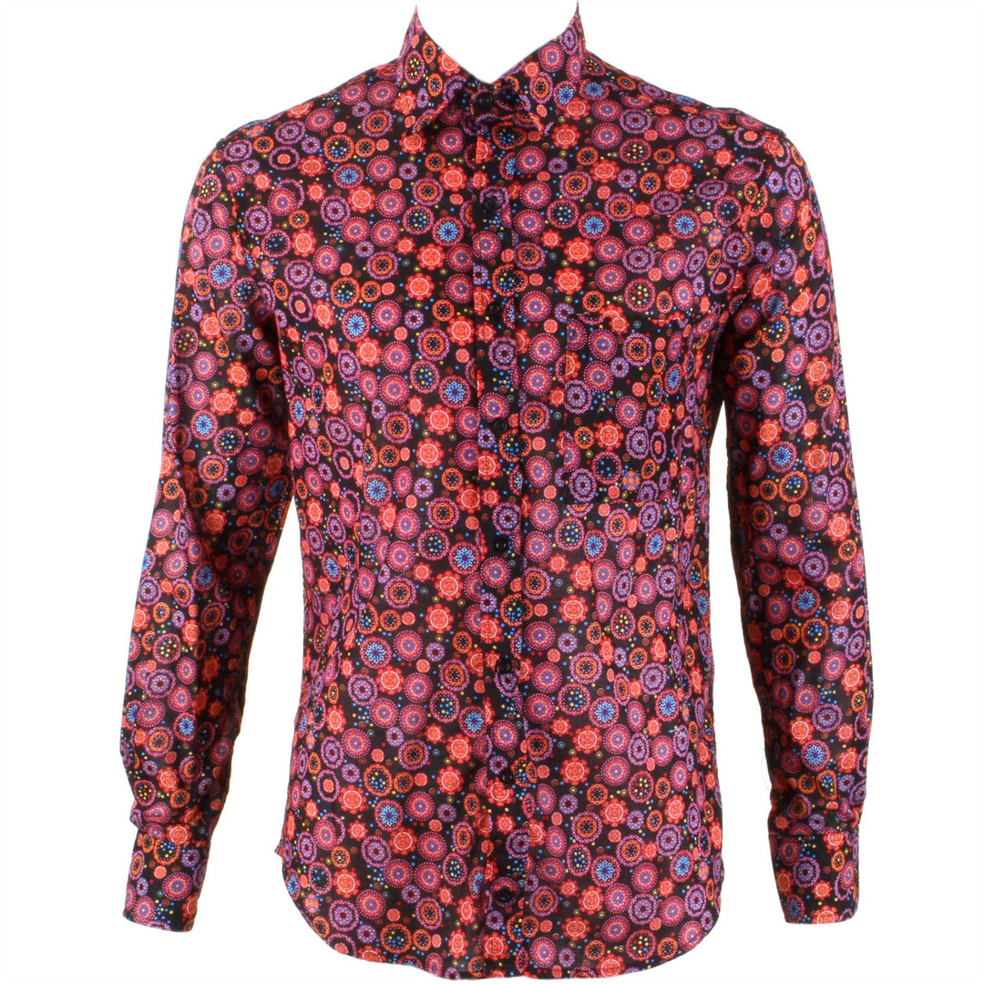 Regular Fit Long Sleeve Shirt - Red Abstract Circles