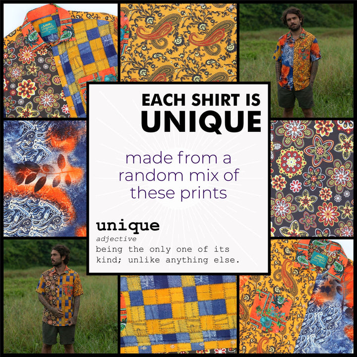 Regular Fit Short Sleeve Shirt - Orange Random Mixed Panel
