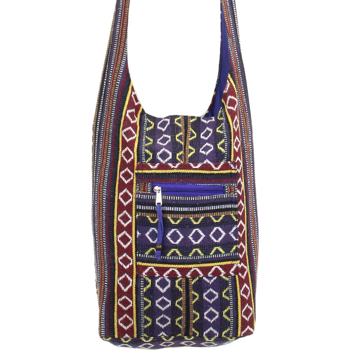 Diamond Pattern Canvas Sling Shoulder Bag - Purple