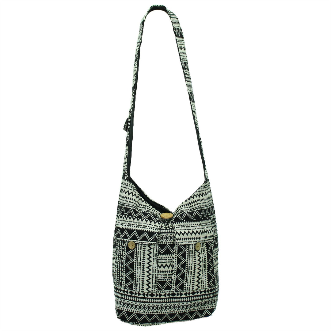Cotton Canvas Sling Shoulder Bag - Black