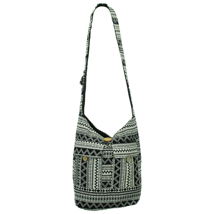 Cotton Canvas Sling Shoulder Bag - Black