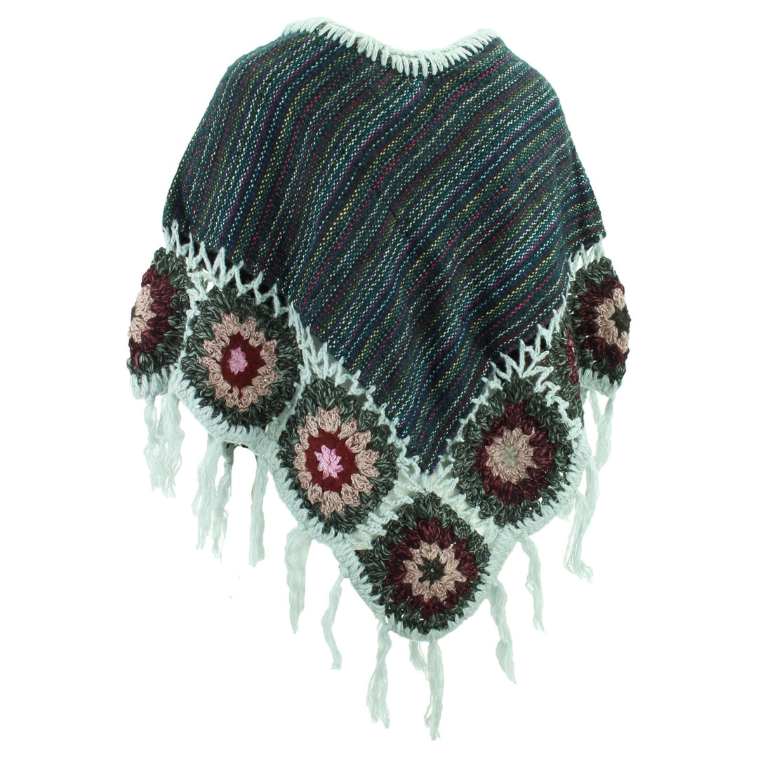 Granny Squares Crochet Poncho Short - Blue/Grey