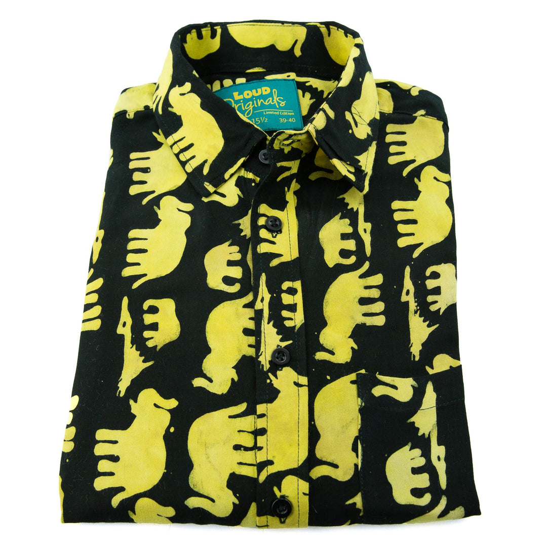 Regular Fit Long Sleeve Shirt - Herd of Elephants - Black