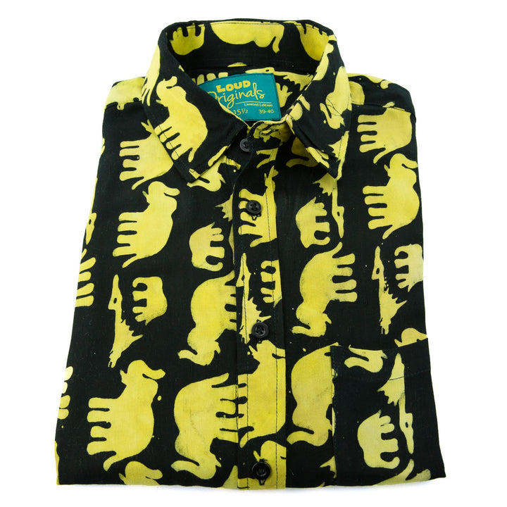 Regular Fit Long Sleeve Shirt - Herd of Elephants - Black