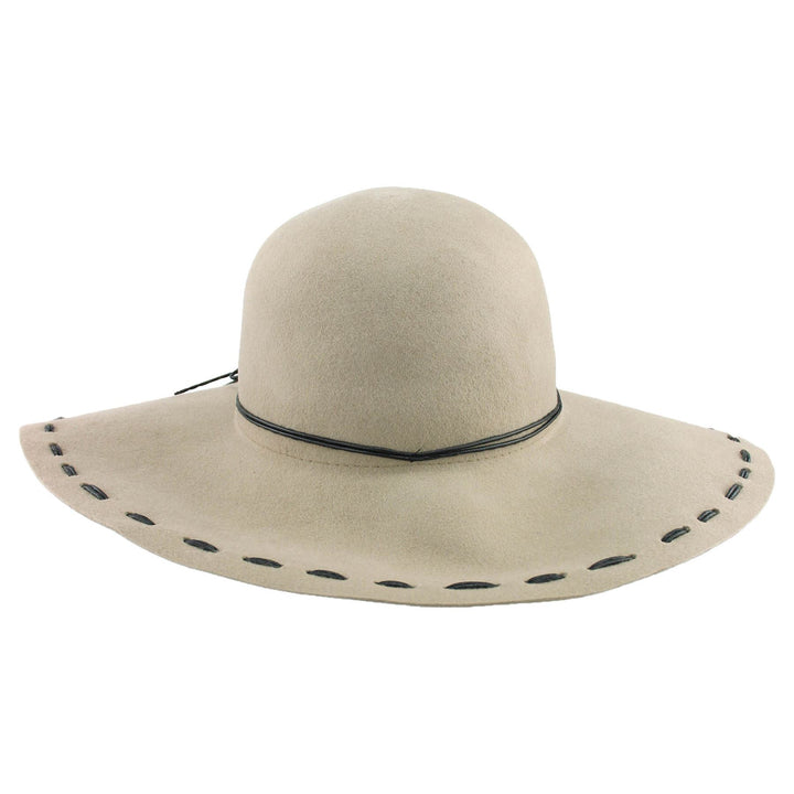 100% Wool felt wide brim floppy hat with cord band - Beige (57cm)