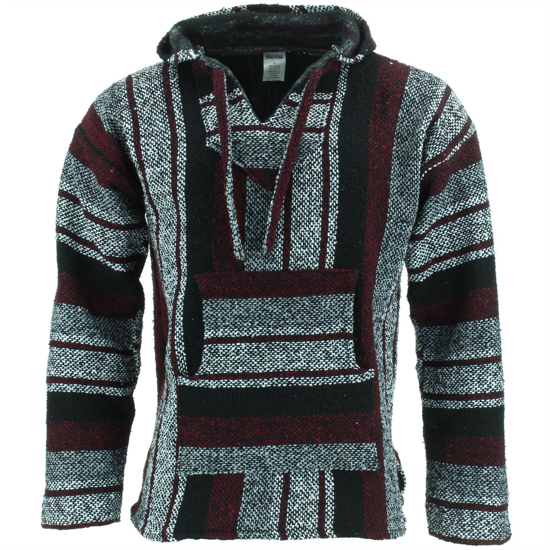 Mexican Baja Jerga Hoody - Maroon & Black