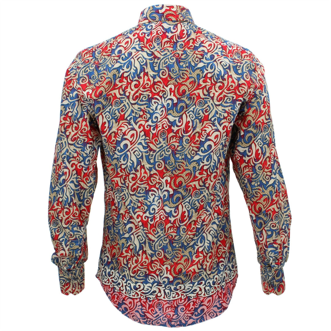 Tailored Fit Long Sleeve Shirt - Red & Blue Tribal
