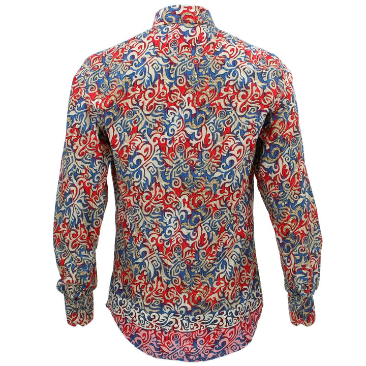 Tailored Fit Long Sleeve Shirt - Red & Blue Tribal