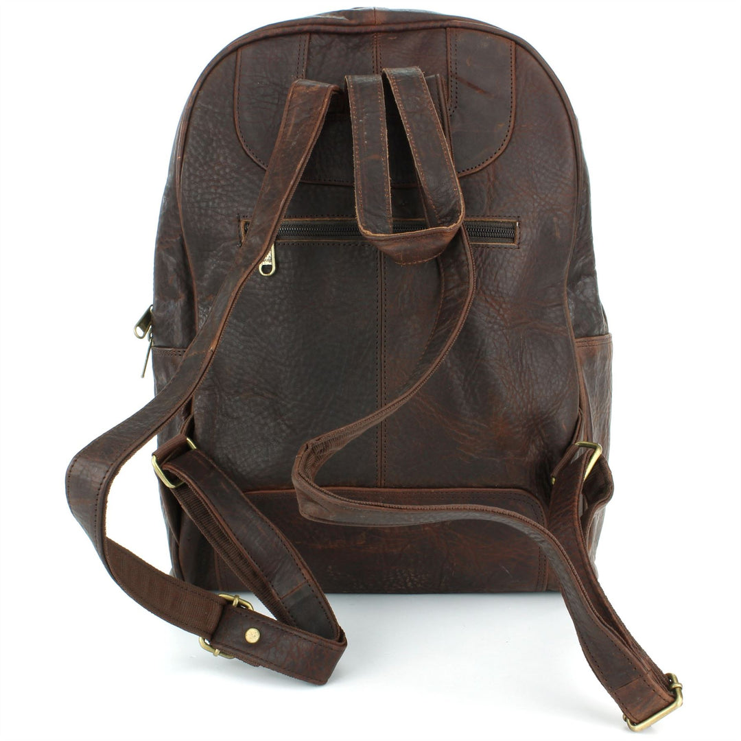 Real Leather Backpack Rucksack Bag - Brown