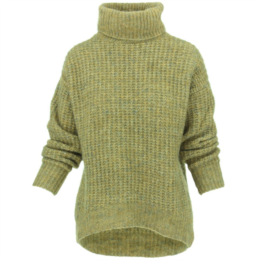 Roll Neck Textured Knit Jumper - Mustard