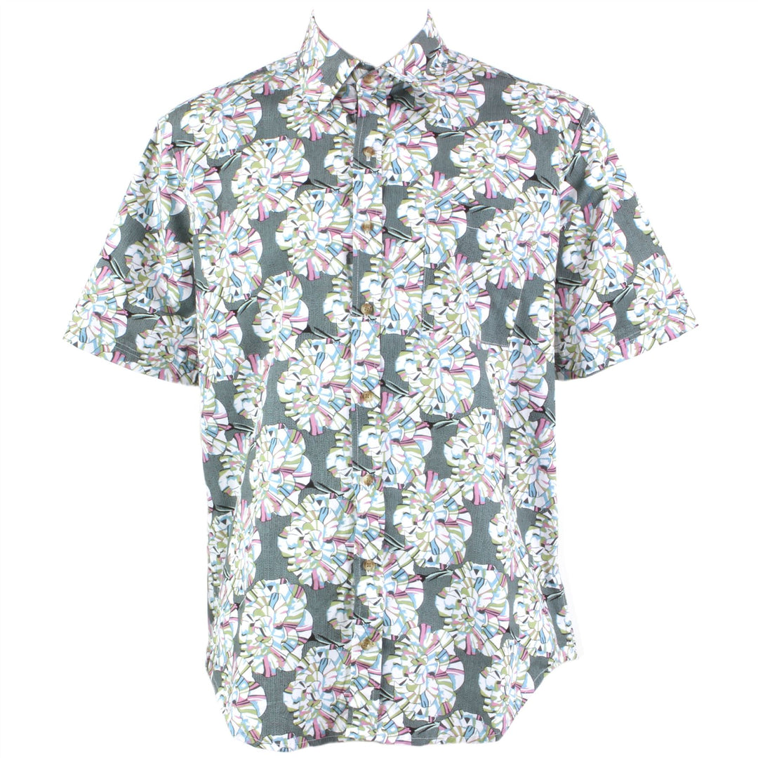 Regular Fit Short Sleeve Shirt - Green Floral Geometric