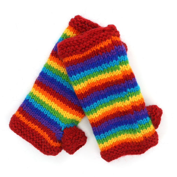 Hand Knitted Wool Arm Warmer - Stripe Bright Rainbow
