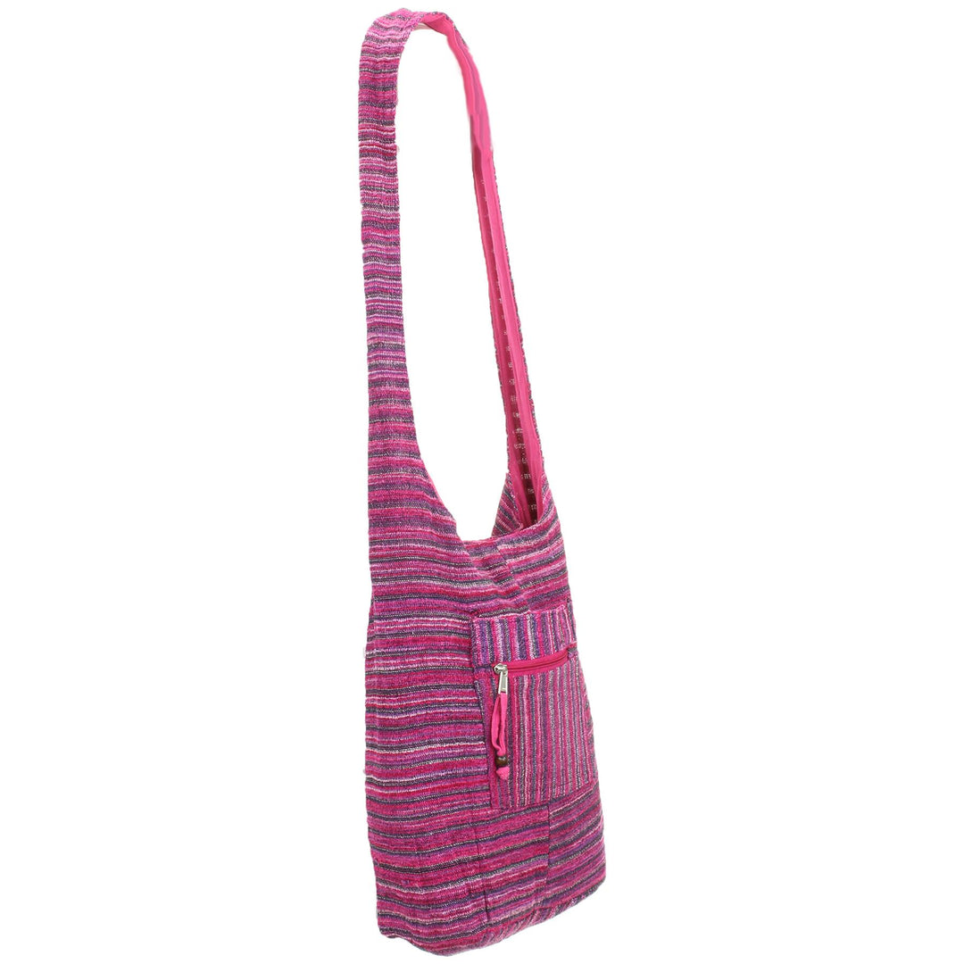 Striped Chenille Sling Shoulder Bag  - Pink