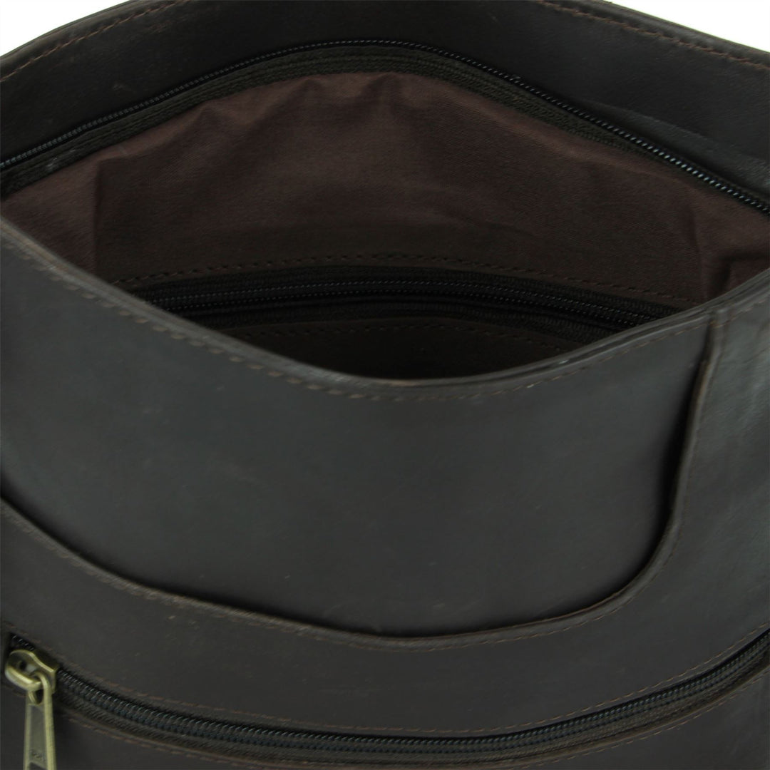 Real Leather Cross Body Messenger Shoulder Bag - Brown