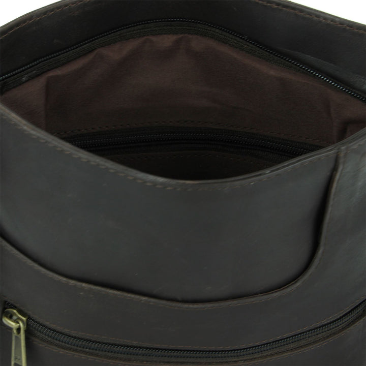 Real Leather Cross Body Messenger Shoulder Bag - Brown