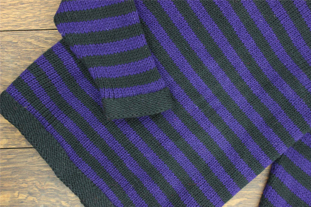 Hand Knitted Wool Jumper - Stripe Purple Black