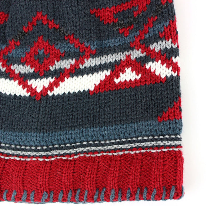 Fine knit aztec pattern beanie bobble hat - Blue