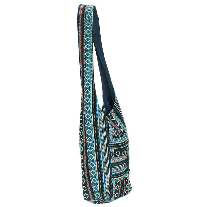 Diamond Pattern Canvas Sling Shoulder Bag - Black Blue