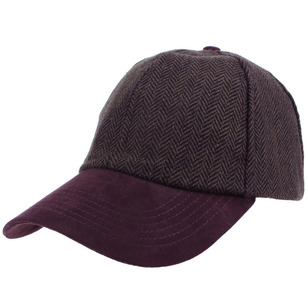 Wool Tweed Herringbone Baseball Cap - Brown