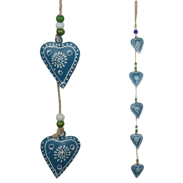Hanging Mobile Decoration String of Hearts - Teal - Sand String