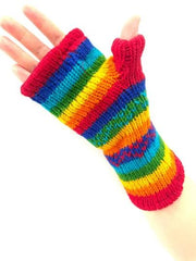 Wool Knit Fleece Lined  Wrist Warmers - Rainbow Zig Zag