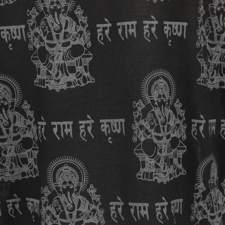 Long Sleeve 'Ganesh' Printed Nepalese Kurta Grandad Shirt - Black