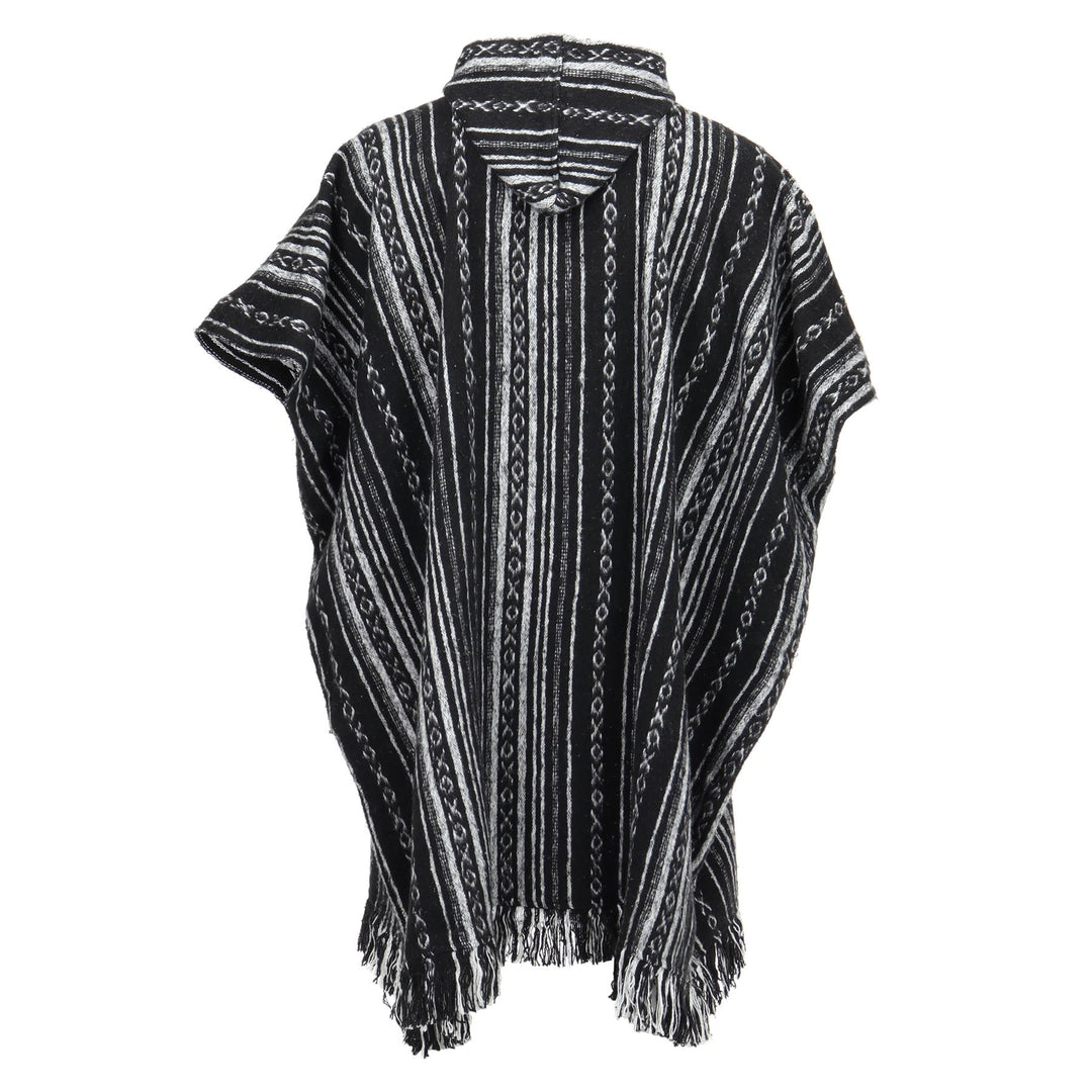 Brushed Cotton Long Hooded Poncho - Black Diamond