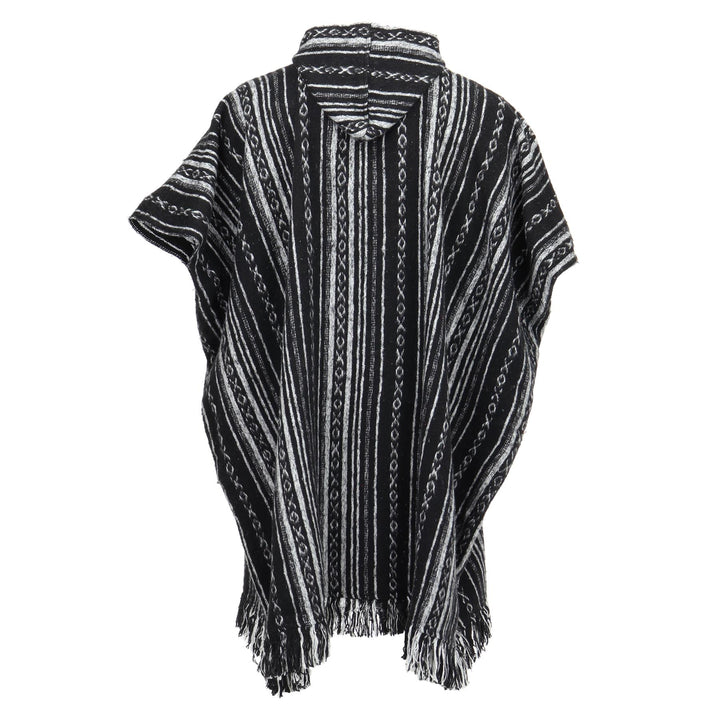 Brushed Cotton Long Hooded Poncho - Black Diamond