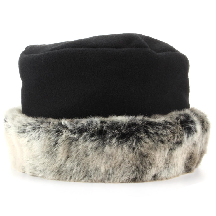 Fleece Hat with a Silver Faux Fur cuff - Black