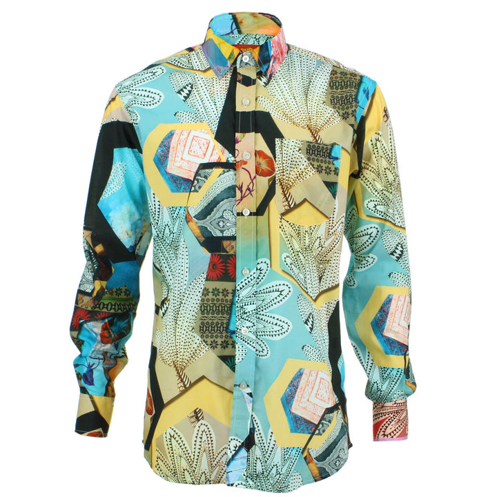 Regular Fit Long Sleeve Shirt - Green & Yellow Abstract Cactus