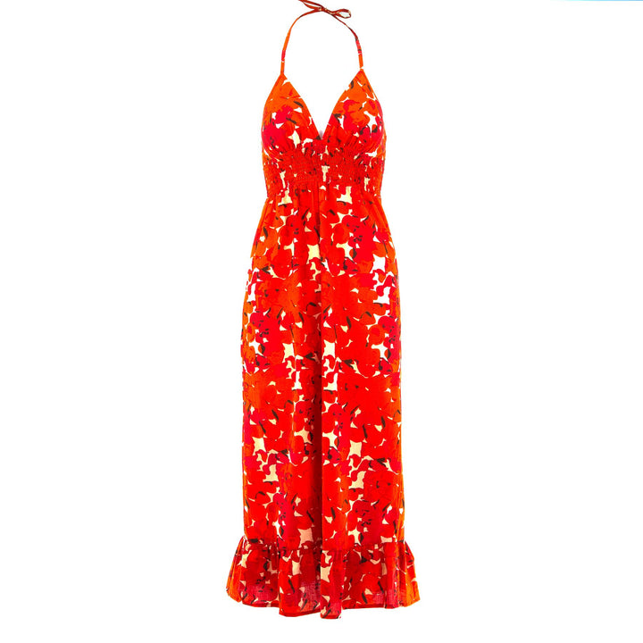 Halter Neck Beach Dress - Vibrant Orange