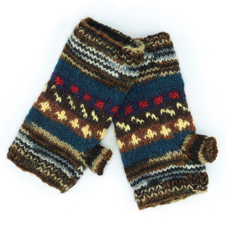Hand Knitted Wool Arm Warmer - 17 Blue Brown