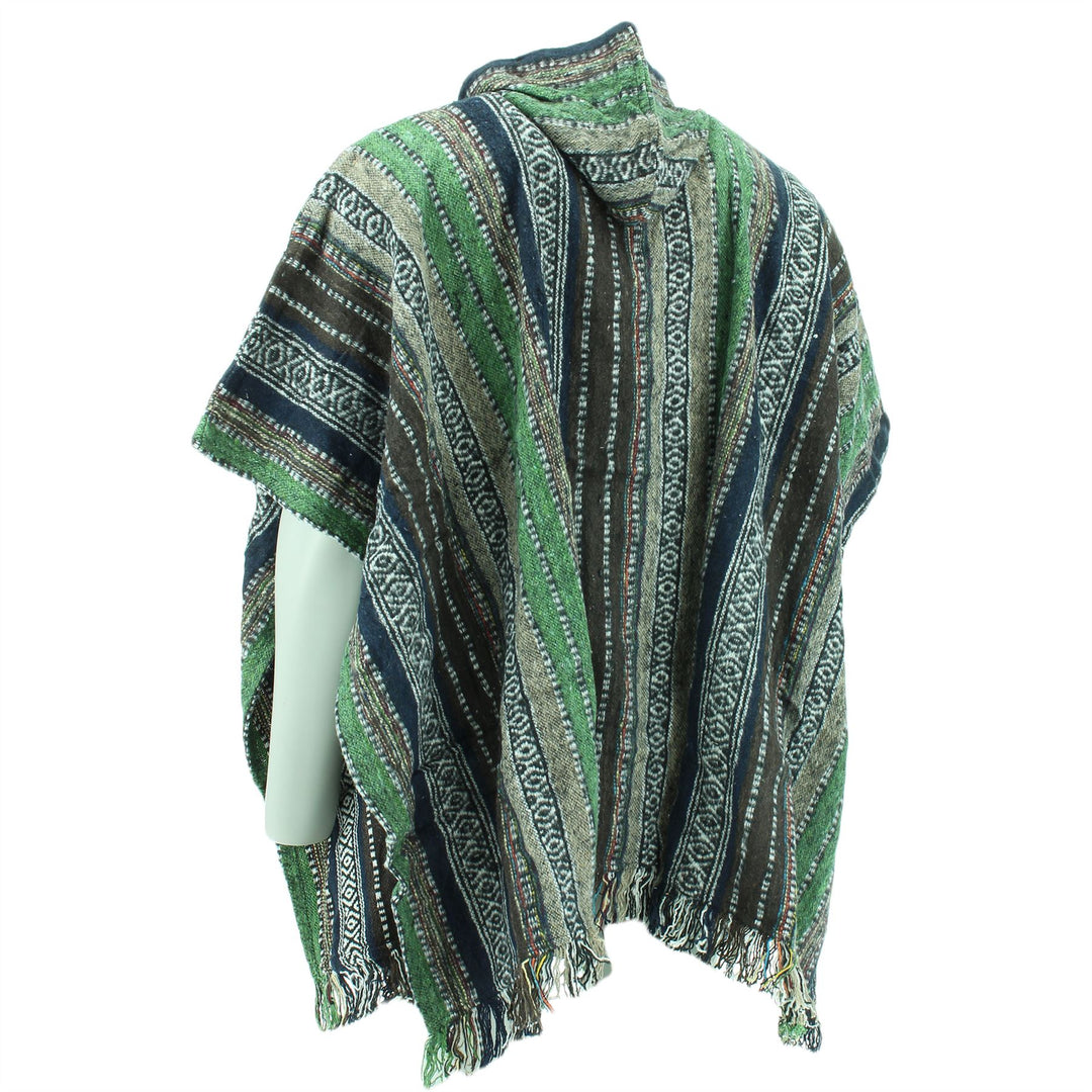 Brushed Cotton Hooded Poncho - Green