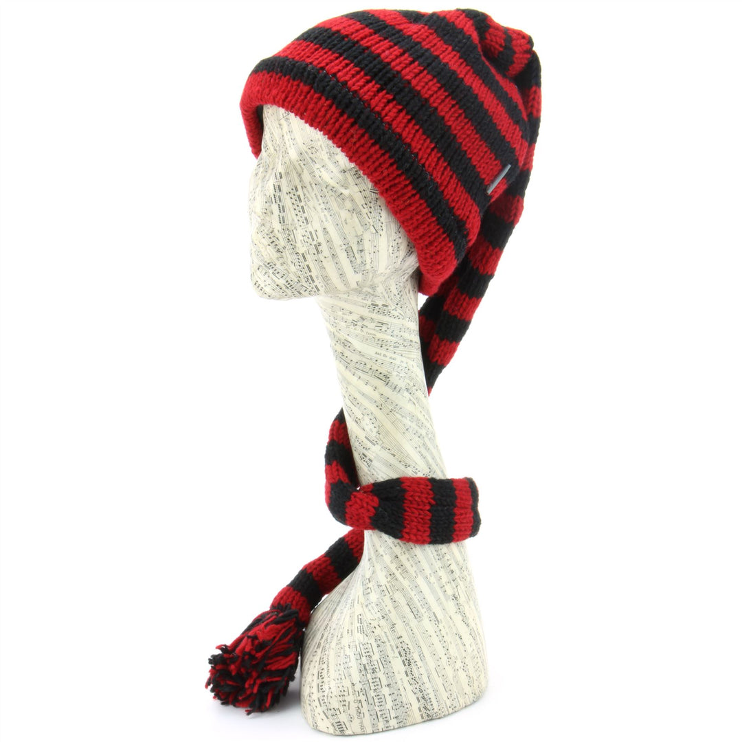Wool Knit 'Tinky Winky' Tail Beanie Hat - Red & Black