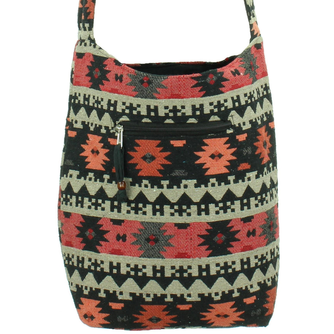 Cotton Canvas Sling Shoulder Bag - Red Black