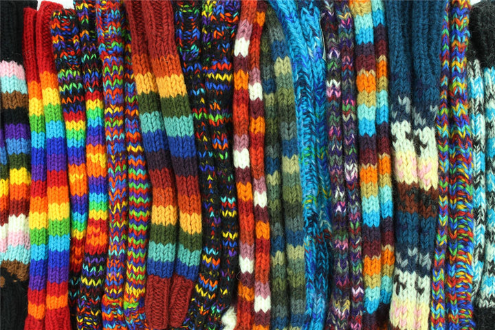 Hand Knitted Wool Leg Warmers - Stripe Rainbow