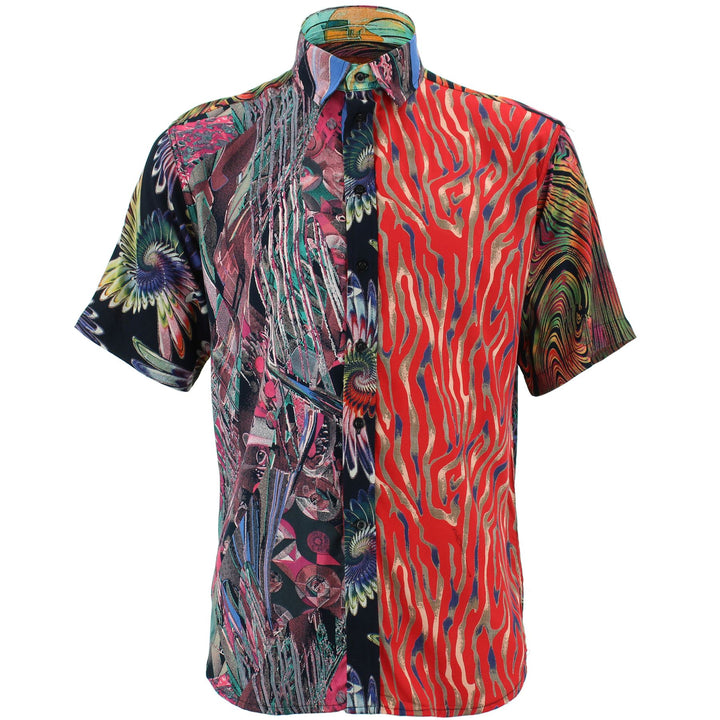 Regular Fit Short Sleeve Shirt - Random Mixed Panel - Abstract