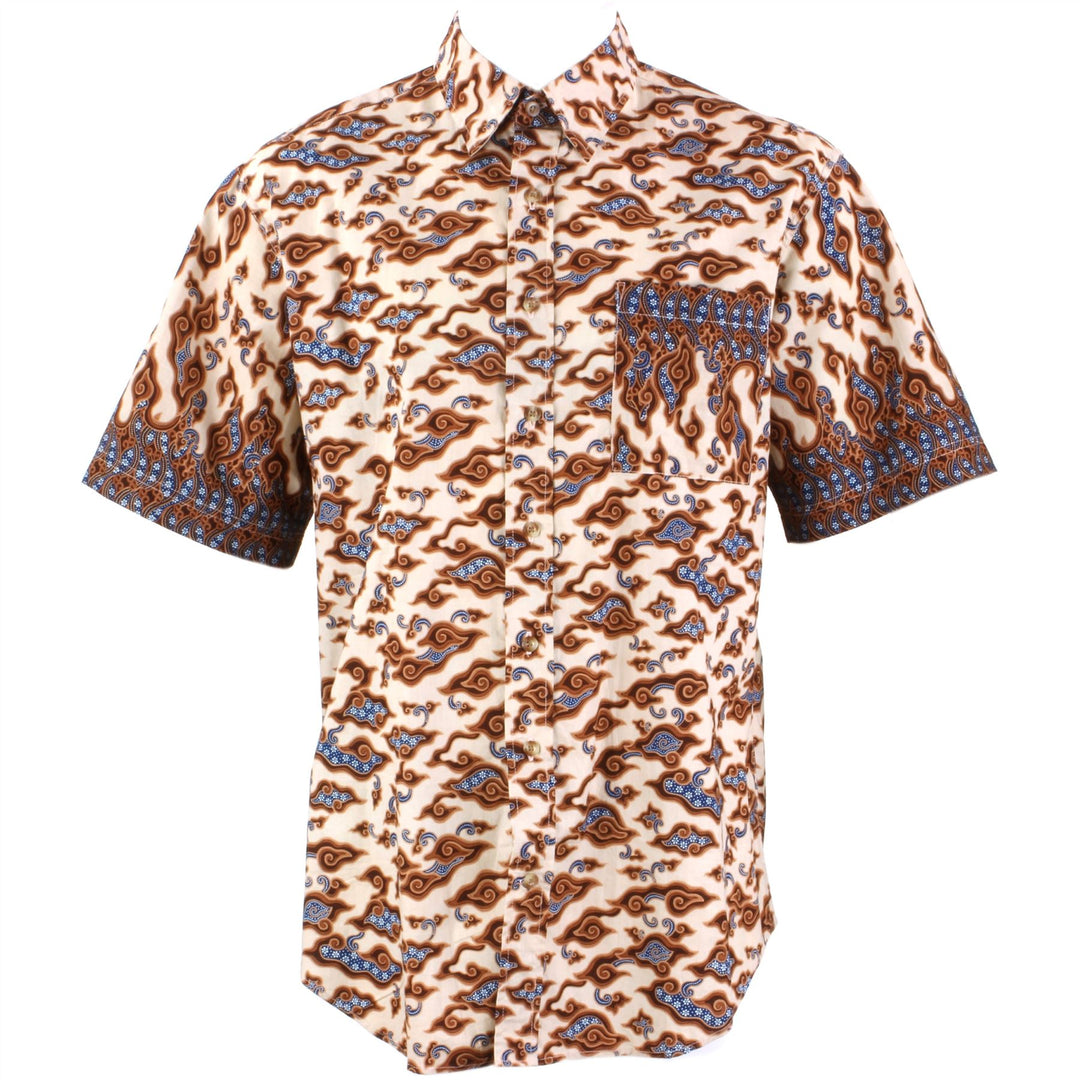 Regular Fit Short Sleeve Shirt - Black & Light Orange Abstract