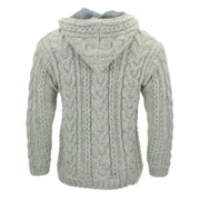 Handmade Wool Cable Knit Hooded Jacket - Light Grey