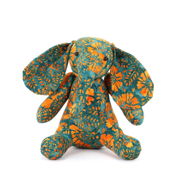 Batik Cotton Friendship Elephant - Teal Orange Floral