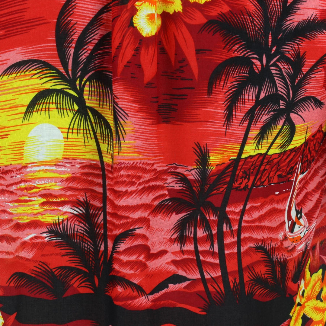 Short Sleeve Hawaiian Shirt - Palm Trees - Red